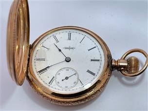 Vintage 1893 Elgin double hunter case pocket watch 14K solid gold